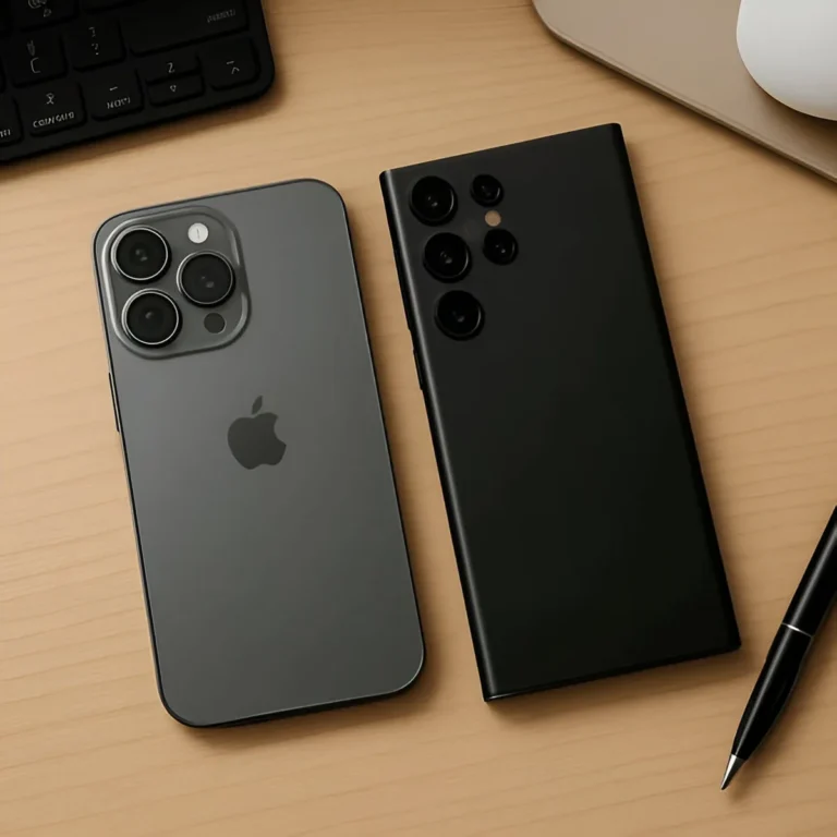 iPhone 16 Pro Max next to Samsung Galaxy S25 Ultra for comparison