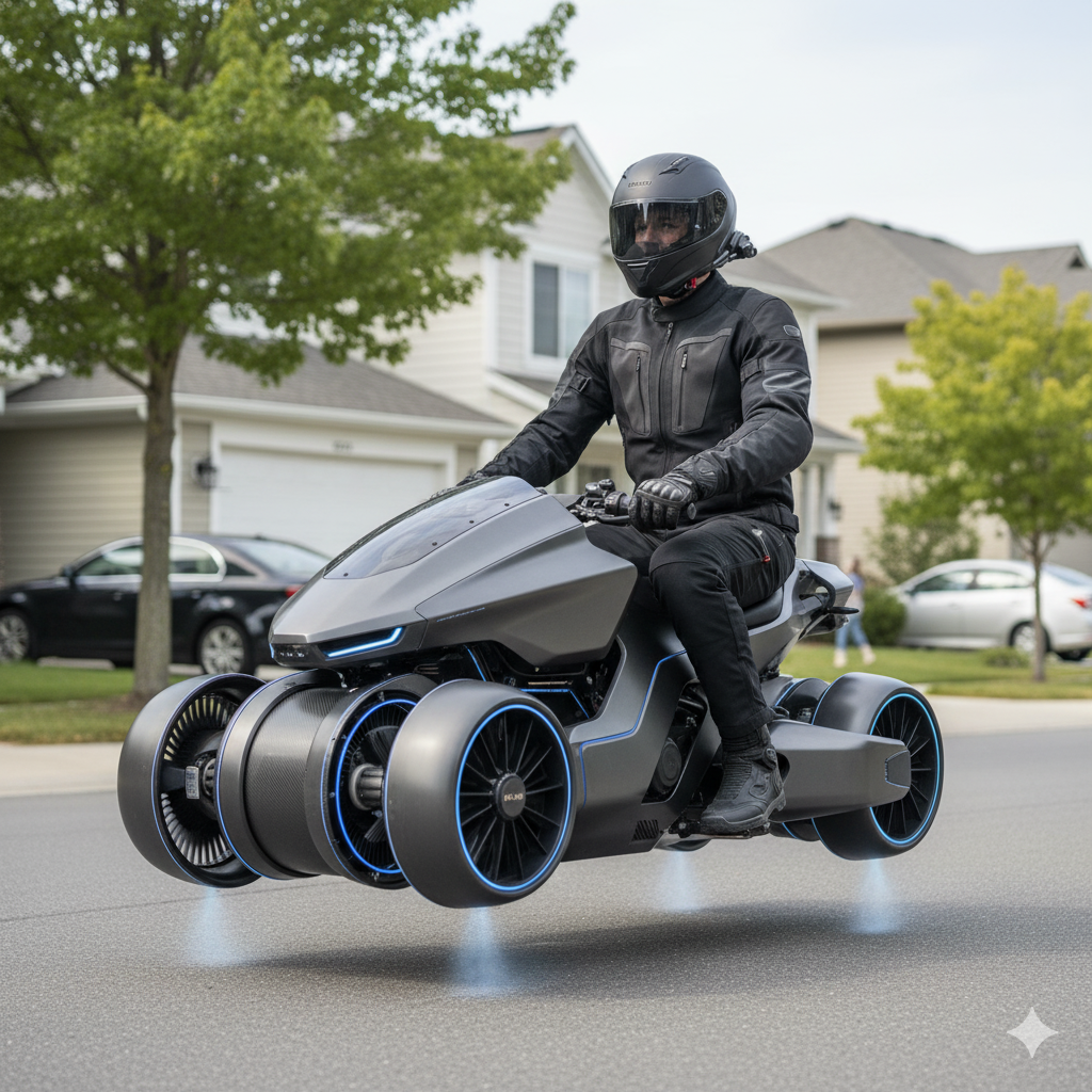 A man over a Hover Motorcycle