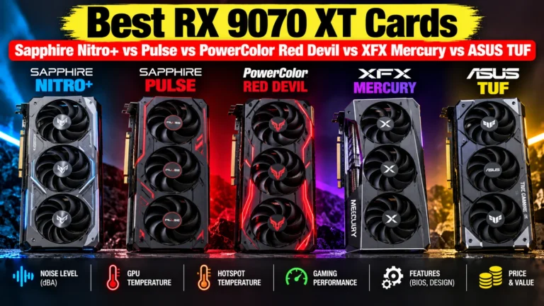 Best RX 9070 XT graphics cards compared: Sapphire Nitro+, Pulse, PowerColor Red Devil, XFX Mercury and ASUS TUF.